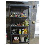 METAL SHELF WITH CONTENTS: GARDEN CHEMICALS, ETC.