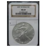 2007-W SILVER EAGLE - NGC GRADED: MS69