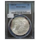 1884-O MORGAN SILVER DOLLAR - PCGS GRADED: MS63