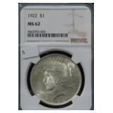 1922 PEACE SILVER DOLLAR - NGC GRADED: MS62