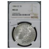 1884-CC MORGAN SILVER DOLLAR - NGC GRADED: MS63