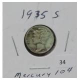 1935-S MERCURY SILVER DIME