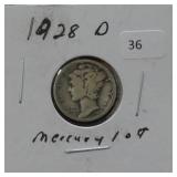 1928-D MERCURY SILVER DIME