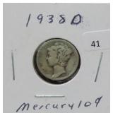 1938-D MERCURY SILVER DIME