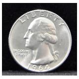 1964-D WASHINGTON QUARTER - GEM BU