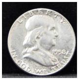 1958 FRANKLIN SILVER HALF DOLLAR