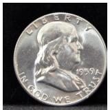 1959 FRANKLIN SILVER HALF DOLLAR - GEM BU