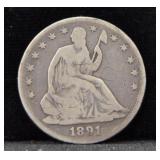 1891 SEATED LIBERTY SILVER HALF DOLLAR
