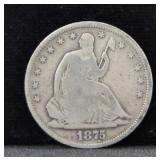 1875 SEATED LIBERTY SILVER HALD DOLLAR
