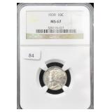 1939 MERCURY SILVER DIME - NGC GRADED: MS67