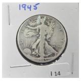 1945 WALKING LIBERTY SILVER HALF DOLLAR