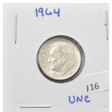 1964 ROOSEVELT SILVER DIME - UNC