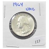 1964 WASHINGTON SILVER QUARTER - UNC