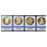 4 REPLICA $20 GOLD COINS - LAYERED IN 24K GOLD
