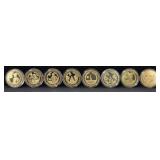 JFK GOLD LAYERED COMMEMORATIVE COIN SET - 8 COINS