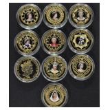 SET OF 10 GOLD LAYERED PROOF COLORIZED CROWNS