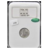 1936 MERCURY DIME - NGC GRADED: MS66 FB
