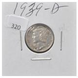 1939-D MERCURY SILVER DIME