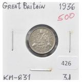 1936 GREAT BRITAIN 3 PENCE COIN