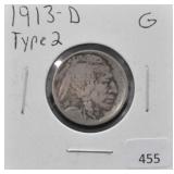 1913-D TYPE 2 BUFFALO NICKEL