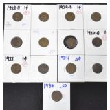 13 BETTER DATE WHEAT PENNIES