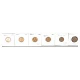 6 WHEAT PENNIES: 1954-S UNC, 1955-S UNC, 1940 AU-B