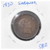 1930 SARAWAK 1 CENT COIN