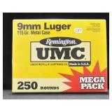 250 ROUNDS OF REMINGTON UMC 9MM LUGER AMMO