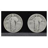 2 STANDING LIBERTY QUARTERS 1928, 1925
