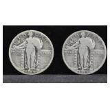 2 STANDING LIBERTY QUARTERS 1925, 1929