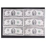 6 - TWO DOLLAR GREEN SEAL BILLS