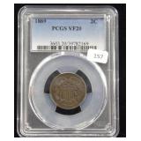 1869 2 CENT PCGS VF20