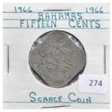 1966 BAHAMAS FIFTEEN CENTS "SCARCE COIN"