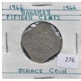 1966 BAHAMAS FIFTEEN CENTS "SCARCE COIN"