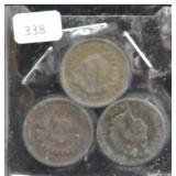 3 INDIAN HEAD CENT - 1899, 1907