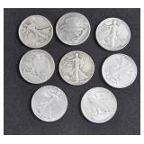 7 WALKING LIBERTY HALF DOLLARS VARIOUS DATES