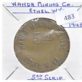 WANDA MINING CO., ETHEL, W. VA - 5 DOLLAR SCRIPT