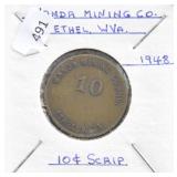 WANDA MINING CO., ETHEL, W. VA - 10 CENT SCRIPT