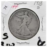 1918 S WALKING HALF DOLLAR VG