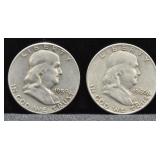 TWO FRANKLIN HALF DOLLARS