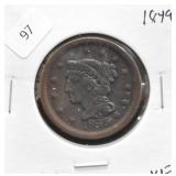 1849 LARGE CENT VF