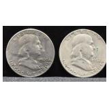 TWO FRANKLIN HALF DOLLARS