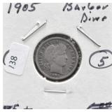 1905 BARBER DIME VG