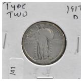 1917 D TYPE TWO STANDING QUARTER VG