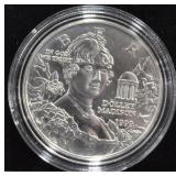 PROOF DOLLY MADISON SILVER DOLLAR W BOX PAPERS