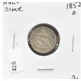 1852 O HALF DIME AU