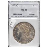 1881 O MORGAN DOLLAR MS65 RARE GRADE