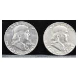 TWO FRANKLIN HALF DOLLARS