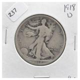 1918 D WALKI G HALF DOLLAR VG