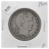 1909 BARBER HALF DOLLAR F